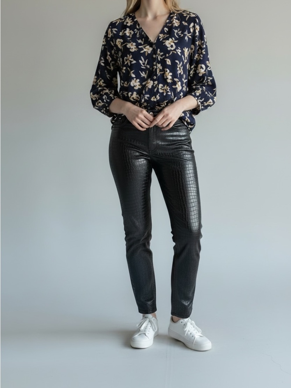 AFRM Black Croc-Embossed Skinny Pants